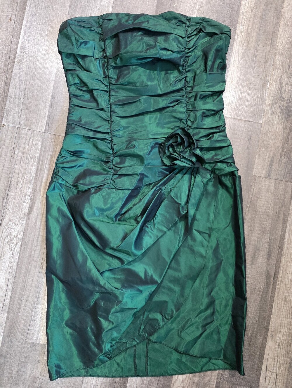 VINTAGE GUNNE SAX 80s 90s Strapless Ruched Emerald Green Cocktail Dress Wedding